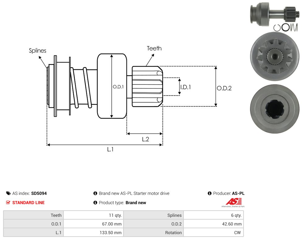 Starter motor pinion