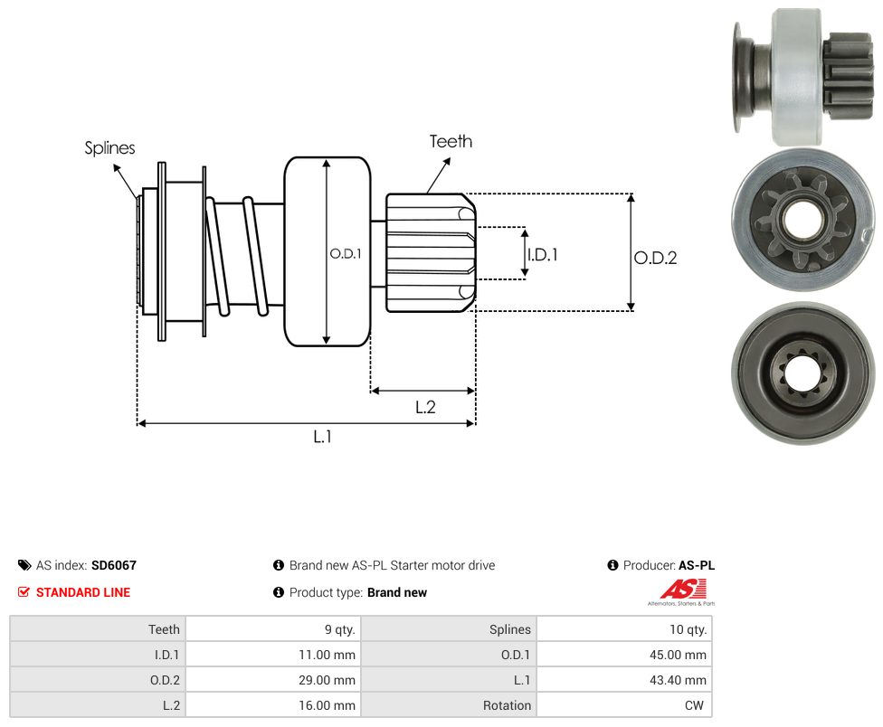 Starter motor pinion