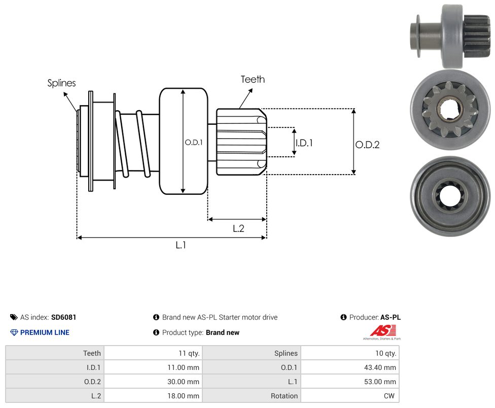Starter motor pinion