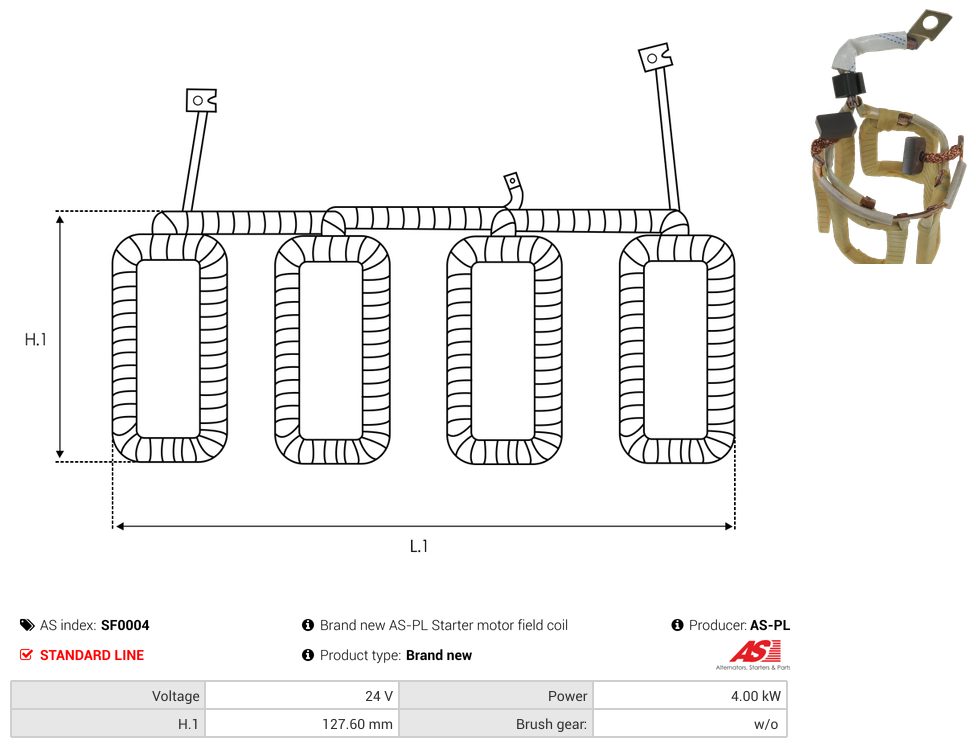 Starter motor field winding