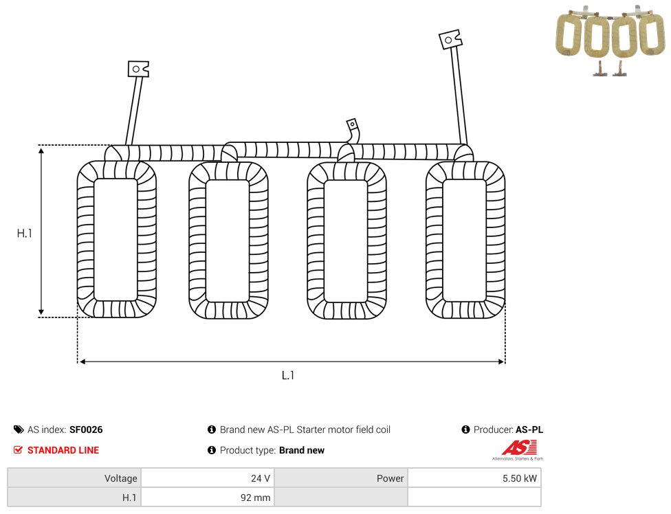Starter motor field coil
