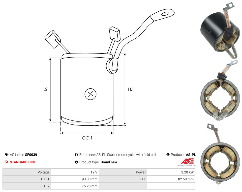 Starter motor housing with field winding