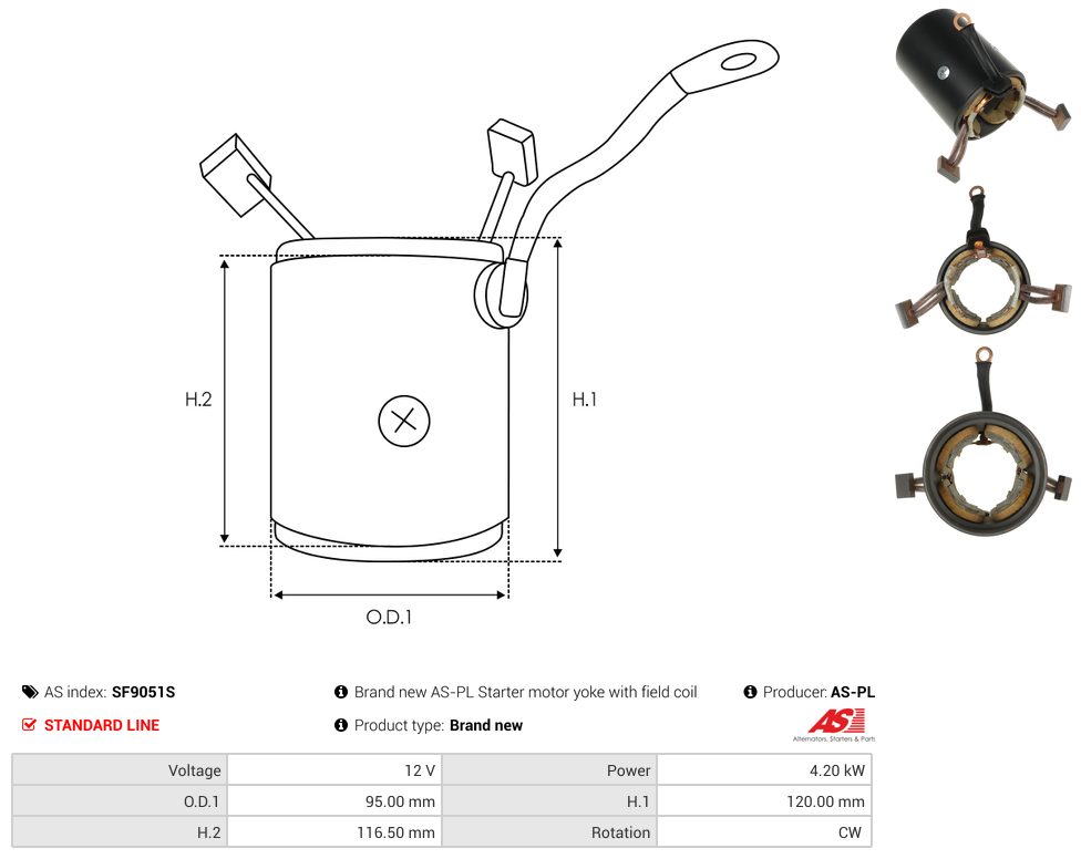 Starter motor housing with field winding