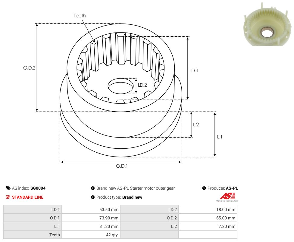Starter motor reduction gear internal ring gear