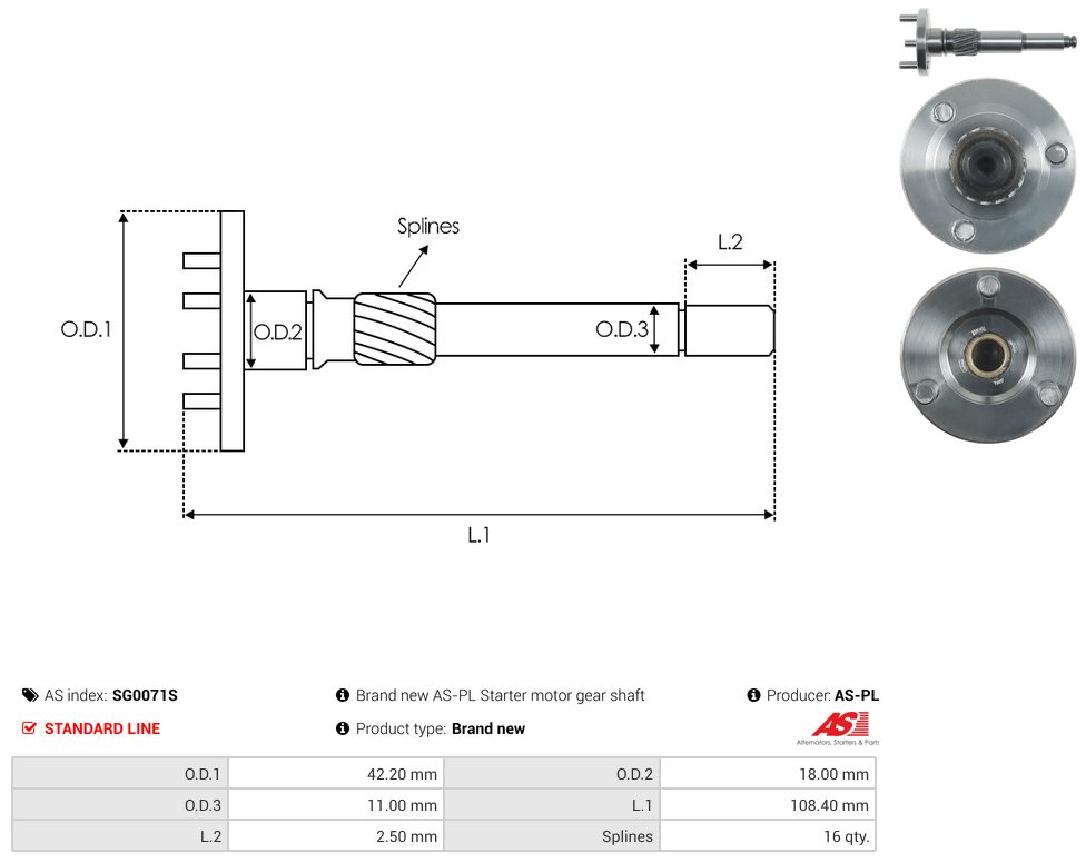 Starter motor reduction gear shaft