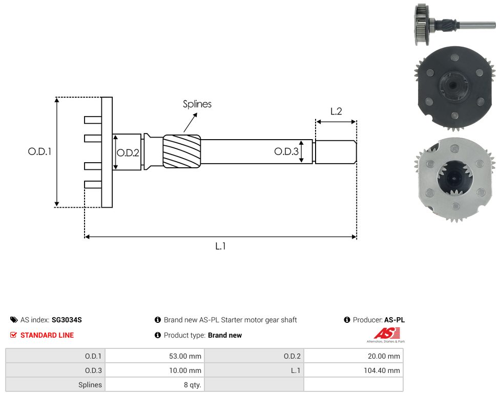 Starter motor reduction gear shaft
