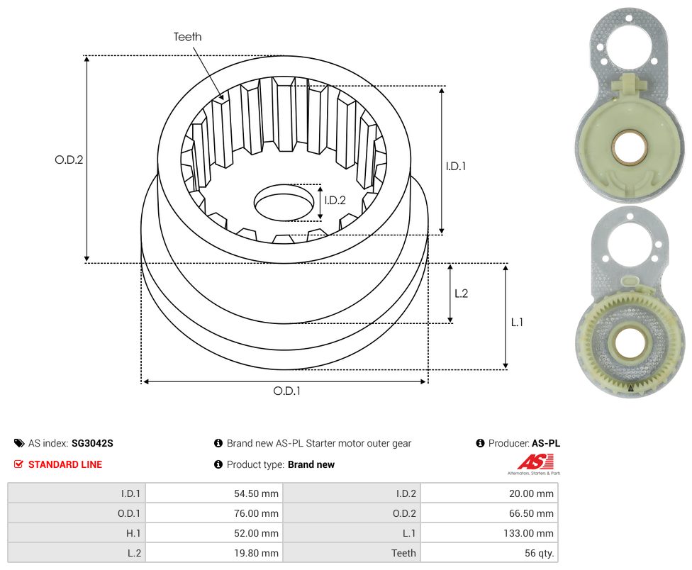 Starter motor reduction gear internal ring gear