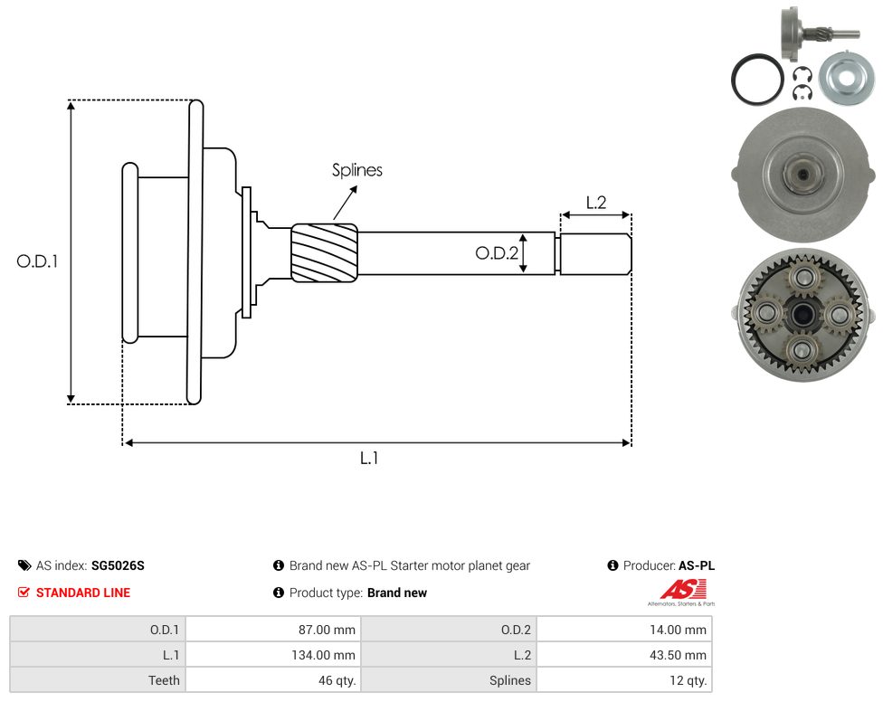 Starter motor reduction gear