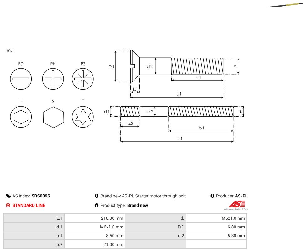 Starter motor screw