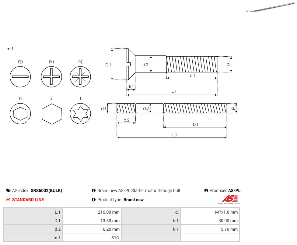 Starter motor screw
