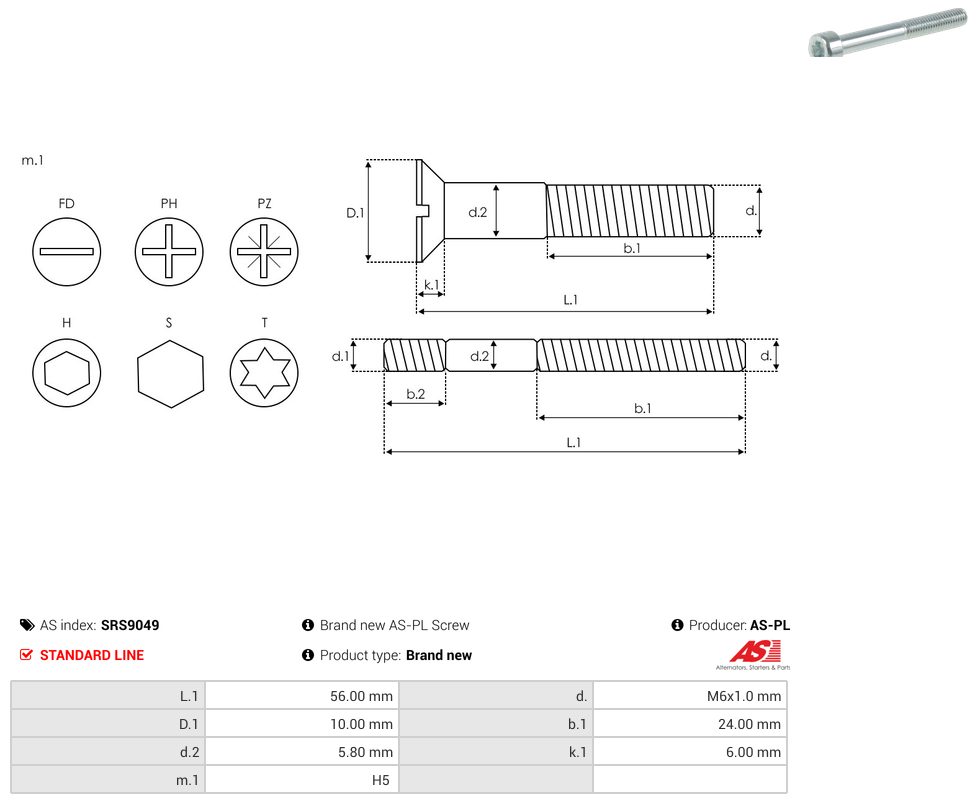 Starter motor screw