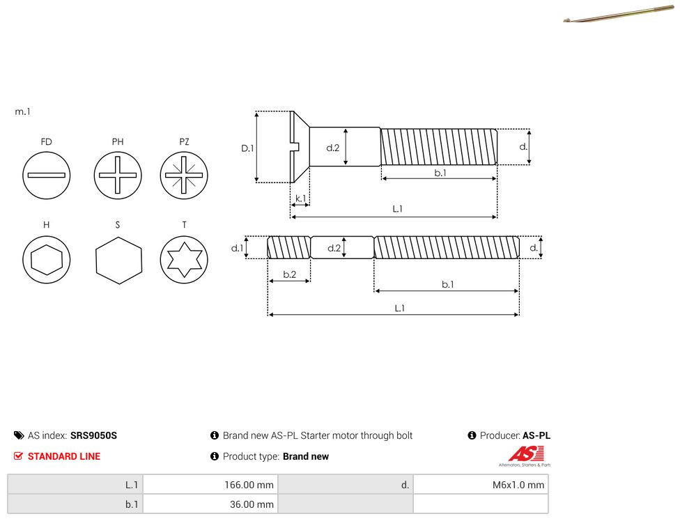 Starter motor screw