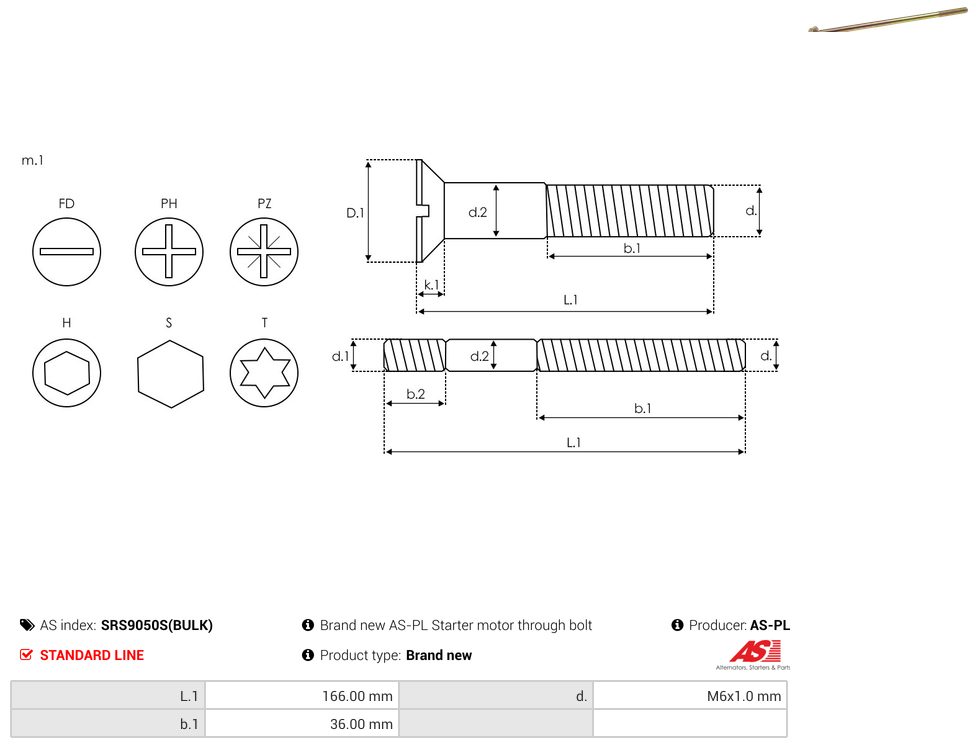 Starter motor screw
