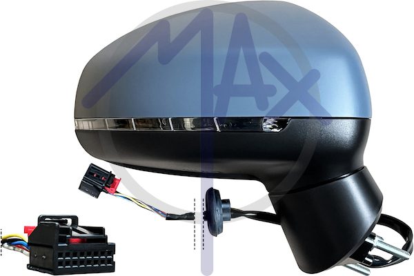 Right outer rear-view mirror, electric, cover to be painted, with indicator, heated chrome convex glass, 6 pin