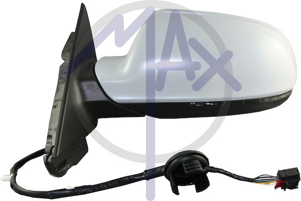 Specchietto retrovisore esterno sinistro, elettrico, calotta da verniciare, con freccia, ripiegabile elettricamente, vetro asferico cromato riscaldato, 5 porte, 10 pin