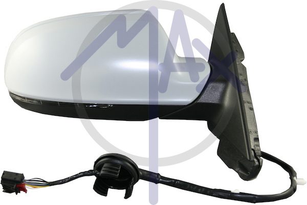 Specchietto retrovisore esterno destro, elettrico, calotta da verniciare, con freccia, ripiegabile elettricamente, vetro asferico cromato riscaldato, 5 porte, 10 pin