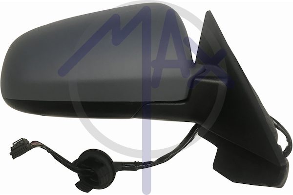 Specchietto retrovisore esterno destro, elettrico, calotta da verniciare, ripiegabile elettricamente, vetro convesso cromato riscaldato, 5 porte, 7 pin