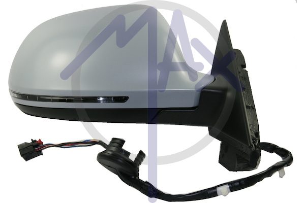 Specchietto retrovisore esterno destro, elettrico, calotta da verniciare, con freccia, ripiegabile elettricamente, vetro asferico cromato riscaldato, 3 porte, 10 pin