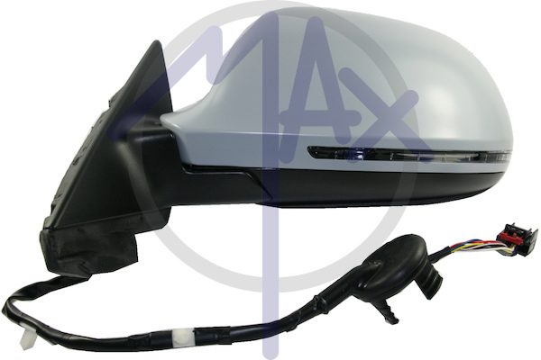 Specchietto retrovisore esterno sinistro, elettrico, calotta da verniciare, con freccia, ripiegabile elettricamente, vetro asferico cromato riscaldato, 5 porte, 10 pin