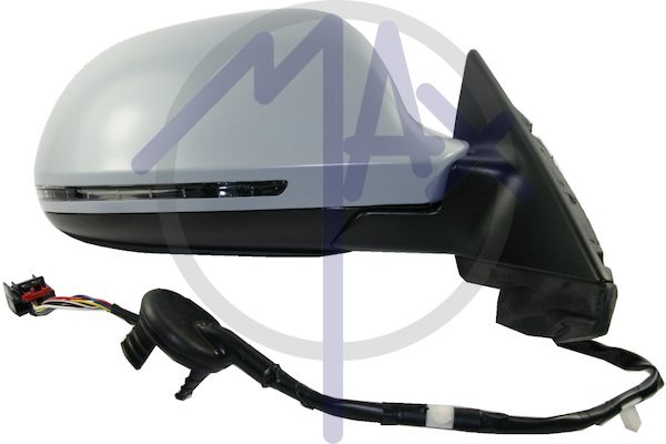 Specchietto retrovisore esterno destro, elettrico, calotta da verniciare, con freccia, ripiegabile elettricamente, vetro asferico cromato riscaldato, 5 porte, 10 pin