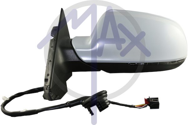 Specchietto retrovisore esterno sinistro, elettrico, calotta da verniciare, con freccia, ripiegabile elettricamente, vetro asferico cromato riscaldato, 3 porte, 10 pin