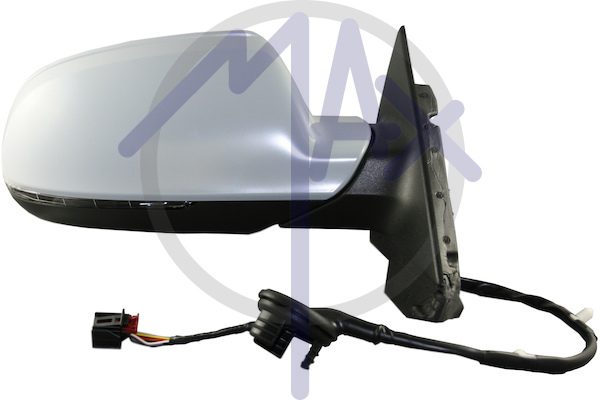 Specchietto retrovisore esterno destro, elettrico, calotta da verniciare, con freccia, ripiegabile elettricamente, vetro asferico cromato riscaldato, 3 porte, 10 pin