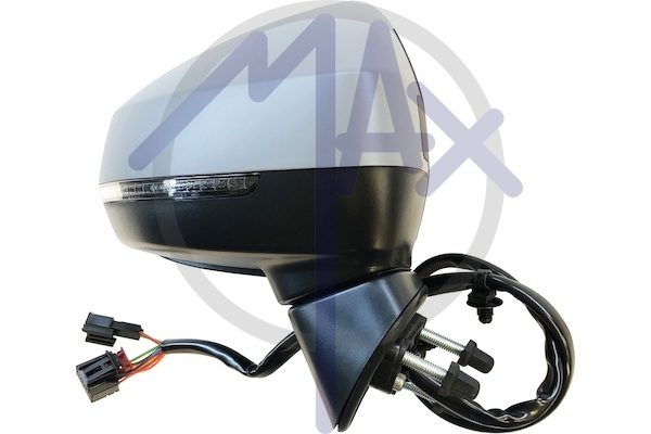 Specchietto retrovisore esterno destro, elettrico, calotta da verniciare, con freccia, ripiegabile elettricamente, con memoria, con Side Assist (angolo cieco), vetro asferico cromato riscaldato, 3/5 porte, 14 pin