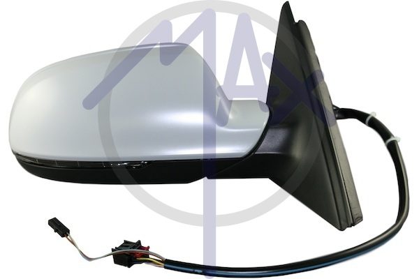 Specchietto retrovisore esterno destro, elettrico, calotta da verniciare, con freccia, vetro convesso cromato riscaldato, 10 pin