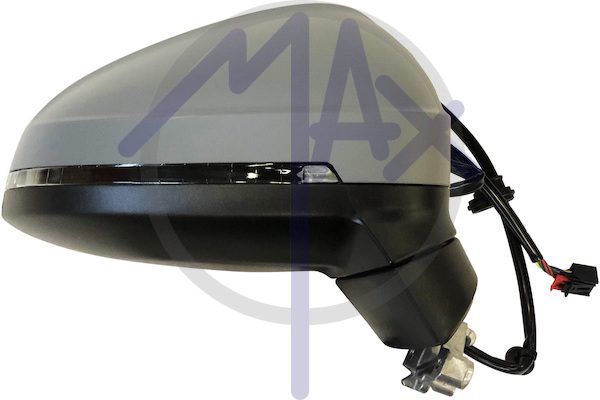 Specchietto retrovisore esterno destro, elettrico, calotta da verniciare, con freccia, ripiegabile elettricamente, con memoria, vetro asferico cromato riscaldato, 15 pin