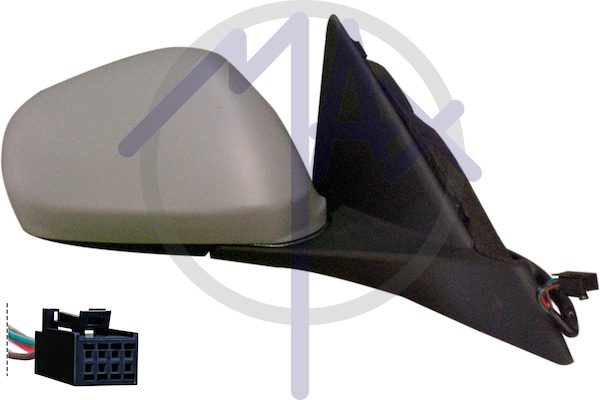 Specchietto retrovisore esterno destro, elettrico, calotta da verniciare, con sensore temperatura, vetro convesso blu riscaldato, 7 pin