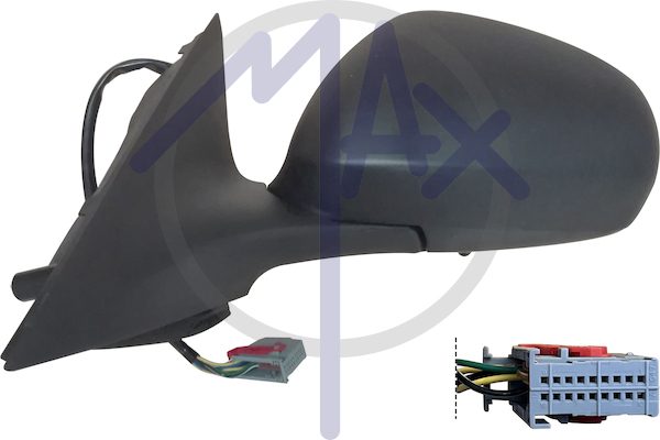 Specchietto retrovisore esterno sinistro, elettrico, calotta nera, con sensore temperatura, vetro convesso blu riscaldato