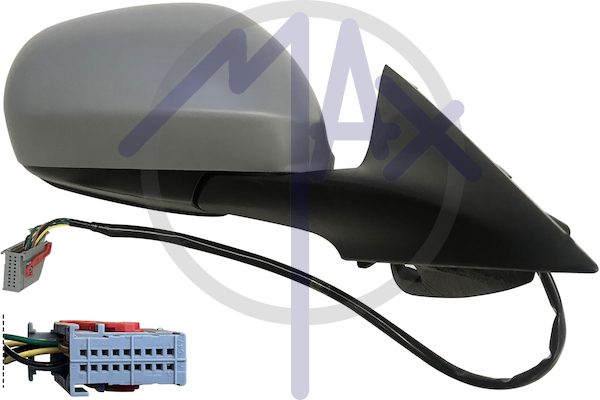 Specchietto retrovisore esterno destro, elettrico, calotta da verniciare, vetro convesso blu riscaldato
