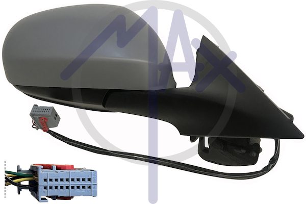 Specchietto retrovisore esterno destro, elettrico, calotta da verniciare, ripiegabile elettricamente, vetro convesso blu riscaldato