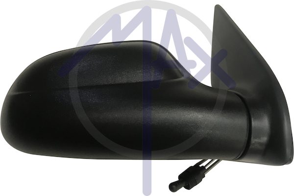 Right outer rear-view mirror, cable adjustment, black cover, convex chrome glass
