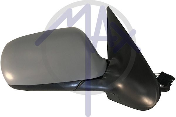 Specchietto retrovisore esterno destro, elettrico, calotta da verniciare, vetro convesso blu riscaldato
