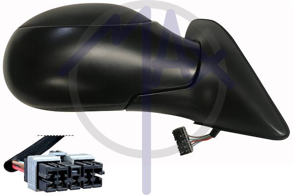 Specchietto retrovisore esterno destro, elettrico, calotta nera, con sensore temperatura, vetro convesso cromato riscaldato