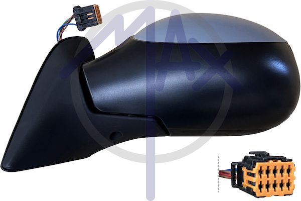 Exterior rear-view mirror, left, electric, cover for painting, heated convex chrome glass