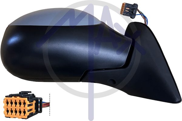 Right outer rear-view mirror, electric, cover to be painted, with temperature sensor, heated chrome convex glass