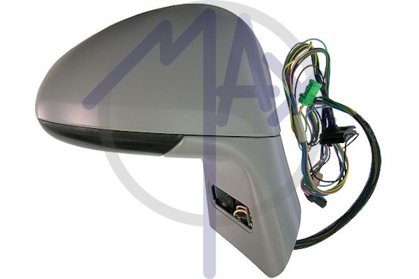 Specchietto retrovisore esterno destro, elettrico, calotta da verniciare, base da verniciare, ripiegabile elettricamente, vetro convesso blu riscaldato