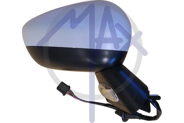 Specchietto retrovisore esterno destro, elettrico, calotta da verniciare, base nera, con freccia, con sensore temperatura, vetro convesso riscaldato, 9 pin