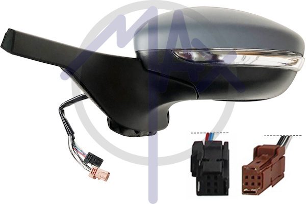 Specchietto retrovisore esterno sinistro, elettrico, calotta da verniciare, con freccia, vetro convesso cromato riscaldato, 7 pin