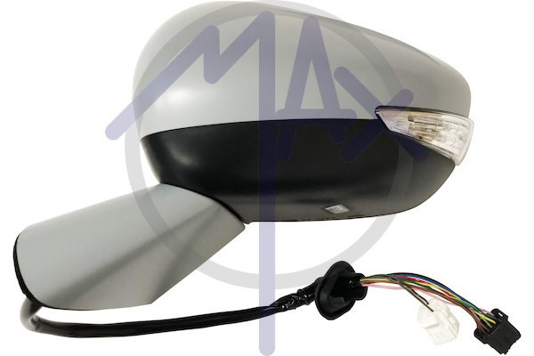 Specchietto retrovisore esterno sinistro, elettrico, calotta da verniciare, con freccia, con luce di cortesia, ripiegabile elettricamente, vetro convesso cromato riscaldato, 10 pin