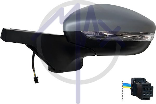 Specchietto retrovisore esterno sinistro, elettrico, calotta da verniciare, con freccia, vetro convesso cromato riscaldato, 6 pin