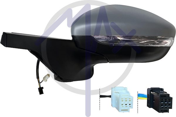 Specchietto retrovisore esterno sinistro, elettrico, calotta da verniciare, con freccia, con sistema BLIS (angolo cieco), vetro convesso cromato riscaldato, 6+2 pin