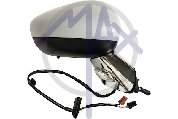 Specchietto retrovisore esterno destro, elettrico, calotta da verniciare, con freccia, con sensore temperatura, vetro convesso cromato riscaldato, 9 pin