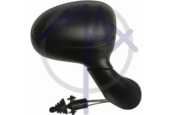 Right outer rear-view mirror, cable adjustment, black cover, convex chrome glass