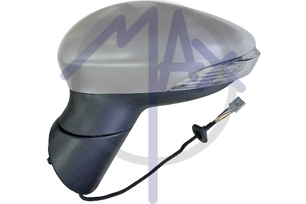 Exterior rear-view mirror left, electric, cap to be painted, with indicator, aspherical chrome heated glass, 6 pin