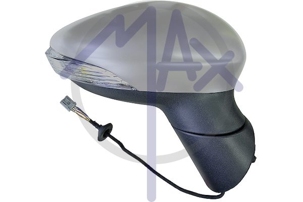 Specchietto retrovisore esterno destro, elettrico, calotta da verniciare, con freccia, ripiegabile elettricamente, vetro asferico cromato riscaldato, 8 pin