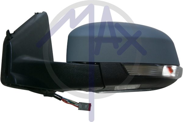 Specchietto retrovisore esterno sinistro, elettrico, calotta da verniciare, con freccia, con luce di cortesia, ripiegabile elettricamente, vetro asferico cromato riscaldato, 8 pin