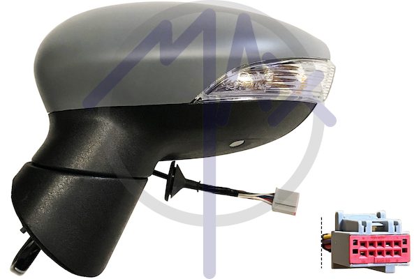 Specchietto retrovisore esterno sinistro, elettrico, calotta da verniciare, con freccia, con luce di cortesia, vetro asferico cromato riscaldato, 8 pin